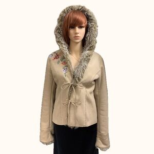 Vintage Unique Women's Faux Fur Trim Hooded Jacket